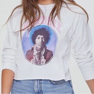 White Graphic Long Sleeve Crop Top